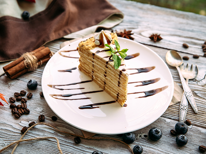 Sweet appetizing dessert piece of cake