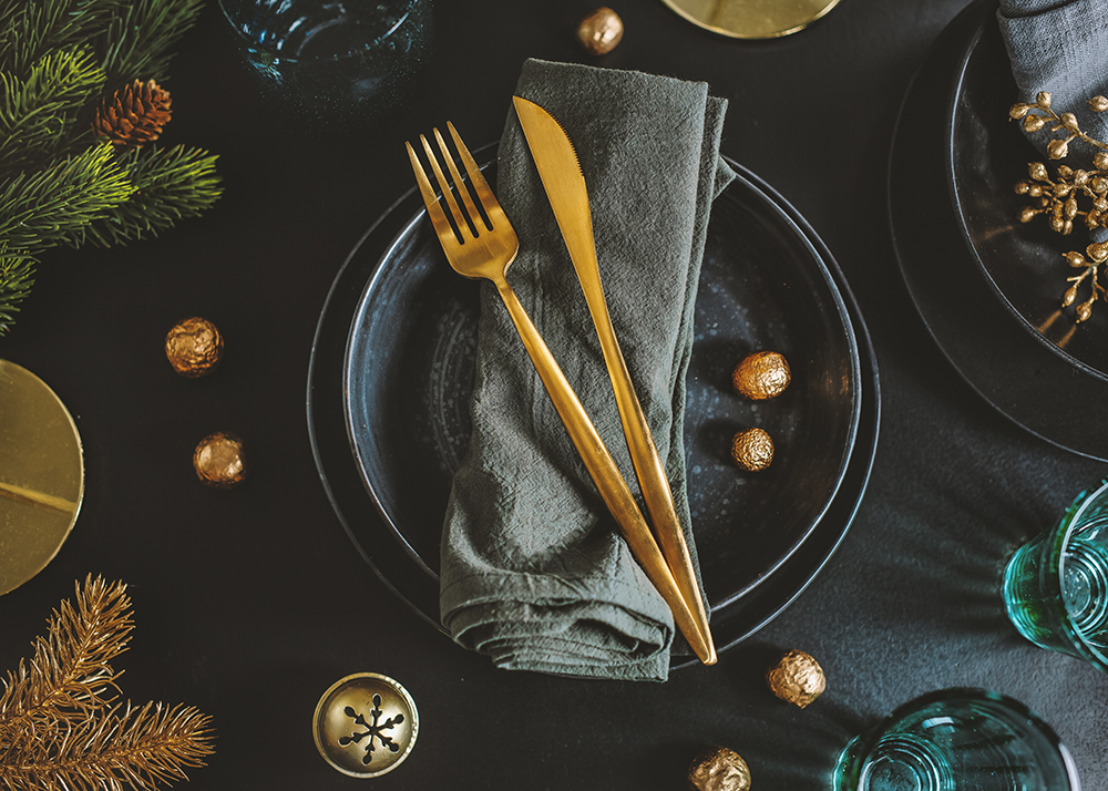 Christmas table setting in dark
