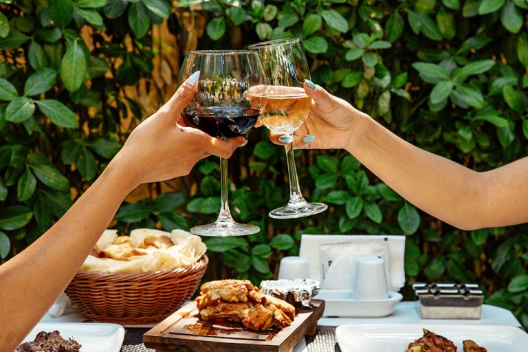glasses of red and white wine