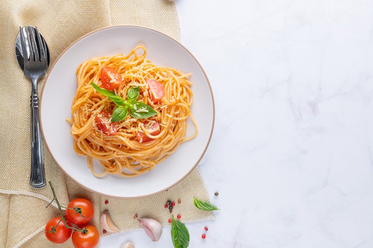 Tasty appetizing classic italian spaghetti pasta with tomato sau